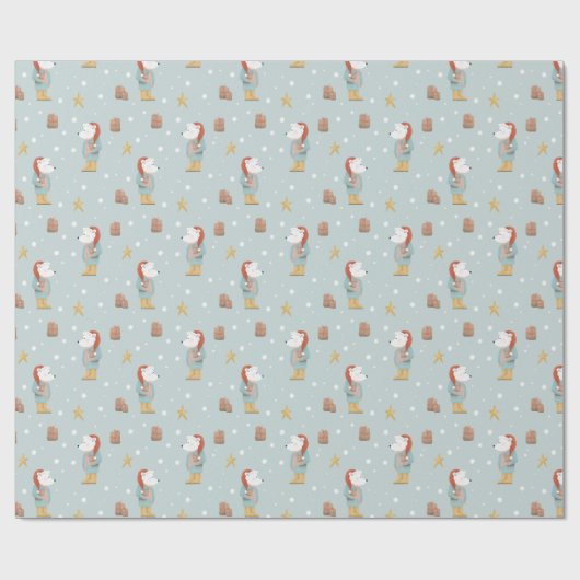 Moderner Winterpolarbär und Schneeflocken Weihnach Geschenkpapier (Flach)
