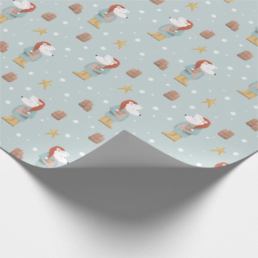 Moderner Winterpolarbär und Schneeflocken Weihnach Geschenkpapier (Ecke)
