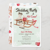 Moderner Winterschneeschlitten - heißer Kakaogebur Einladung (Vorne/Hinten)