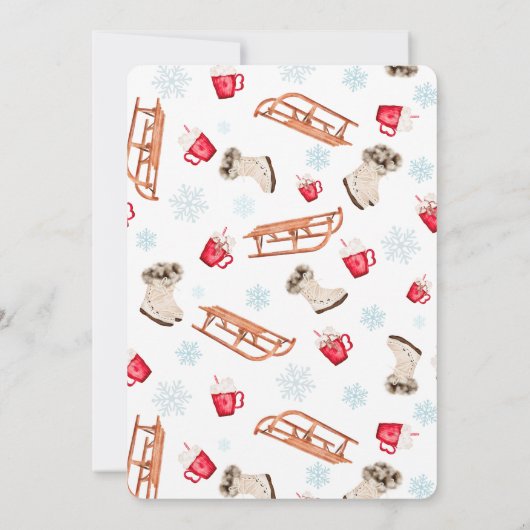 Moderner Winterschneeschlitten - heißer Kakaogebur Einladung (Rückseite)