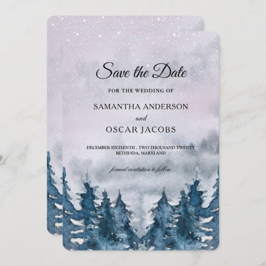 Moderner Winterwald Blau Rette die Daten Save The Date (Vorne/Hinten)
