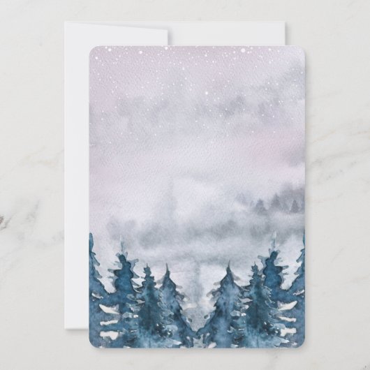 Moderner Winterwald Blaue Einladung (Rückseite)