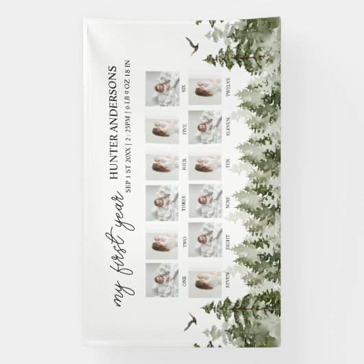 Moderner Winterwald Hirschkind's First Year Banner (Vertikal)