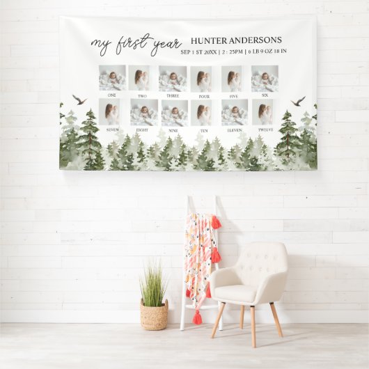 Moderner Winterwald Hirschkind's First Year Banner (Insitu)