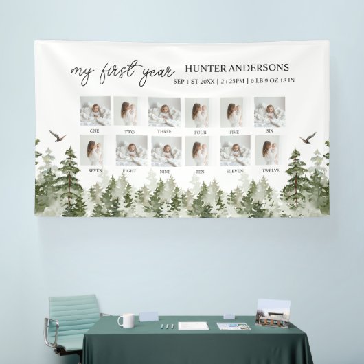 Moderner Winterwald Hirschkind's First Year Banner (Messe)