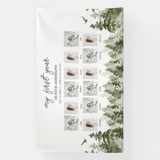 Moderner Winterwald Hirschkind's First Year Banner (Vertikal)