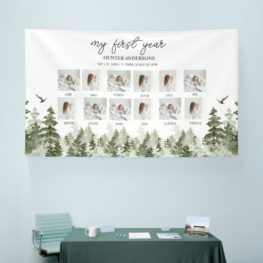 Moderner Winterwald Hirschkind's First Year Banner (Messe)