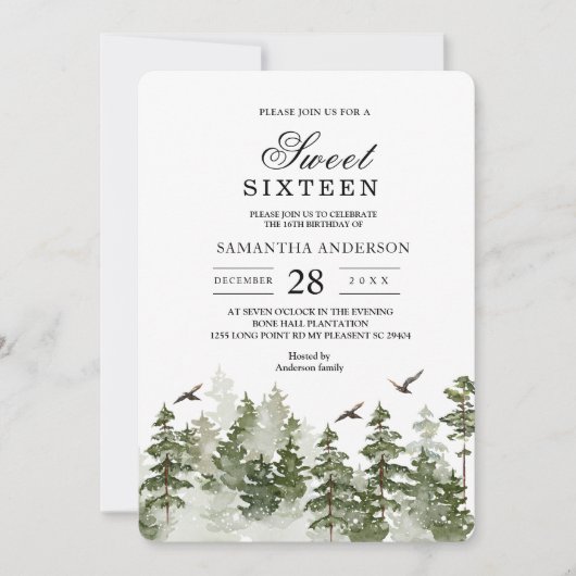 Moderner Winterwald mit Schnee Einladung (Vorderseite)