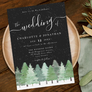 Moderner Winterwald Schwarz & Weiß Hochzeit Einladung