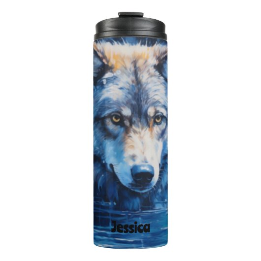Moderner Winterwolf - Tier für Wasserfarben Thermosbecher (Vorderseite)
