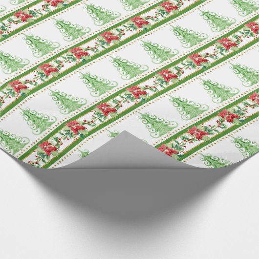 Moderner, wirbeliger Christbaum Poinsettia gestrei Geschenkpapier (Ecke)