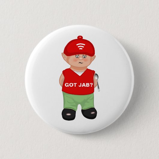 Moderner witziger Jabbed-Cartoon Button (Vorderseite)
