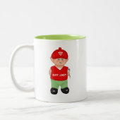 Moderner witziger Jabbed-Cartoon Zweifarbige Tasse (Links)