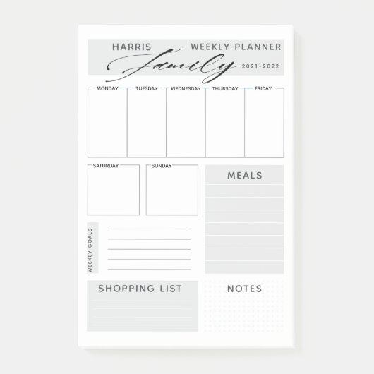 Moderner Wochenplaner Post-it Klebezettel (Vorderseite)