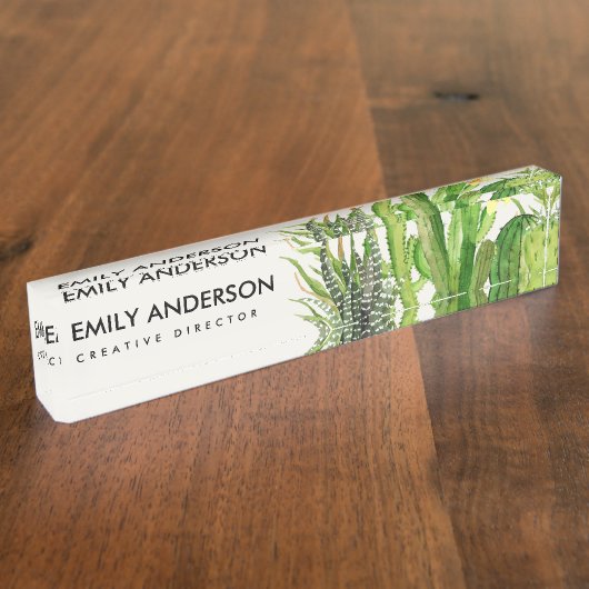 MODERNER WÜSTEN-KAKTUS-BLUMENgarten-AQUARELL Namensplakette (Seite)