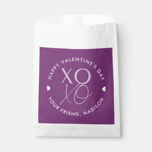 Moderner XOXO Lila Personalisierter Valentinstag Geschenktütchen (Vorderseite)
