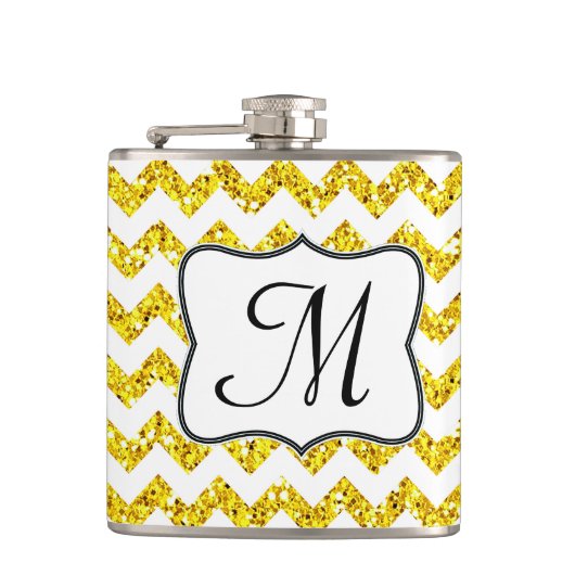 Moderner Yell Glitzer Zickzack Monogram Whiskey Fl Flachmann (Vorderseite)