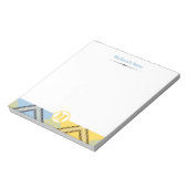 Moderner Yellow Blue Tartan Monogram Script Name Notizblock (Rotiert)