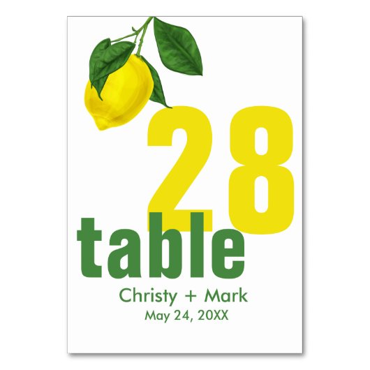 Moderner Yellow Lemon Summer Tischnummer (Rückseite)