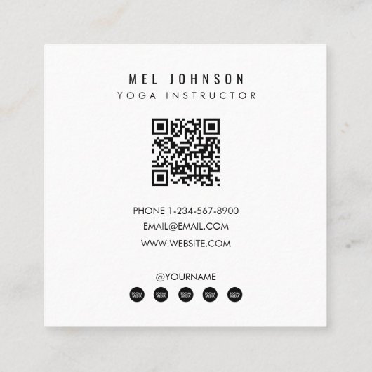 Moderner Yoga Fitness Instructor QR Code Quadratische Visitenkarte (Rückseite)