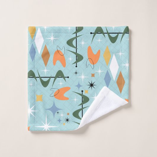 Moderner zeitgenössischer 50er abstrakte Sternexpl Badhandtuch Set (Waschlappen)