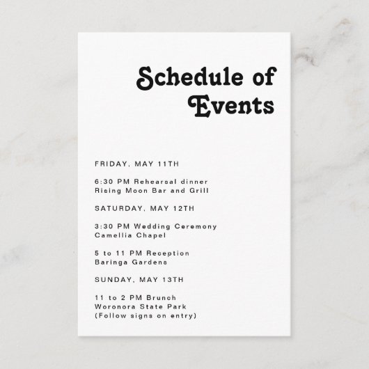 Moderner Zeitplan für die Retrobrierung Begleitkarte (Vorderseite)