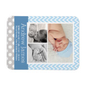 Moderner Zickzack Baby Boy Blue Gray Foto Birth Magnet (Horizontal)