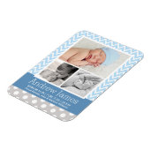 Moderner Zickzack Baby Boy Blue Gray Foto Birth Magnet (Linke Seite)