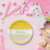 Moderner Zickzack, grauer, weißer und polkischer P Pappteller (Party)