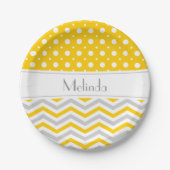 Moderner Zickzack, grauer, weißer und polkischer P Pappteller (Vorderseite)