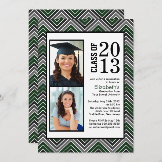 Moderner Zickzack Stripes-Foto Abschluss Einladung (Vorne/Hinten)