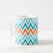 Moderner Zickzack-Zickzack orange Aqua-Blau-Muster Kaffeetasse (Vorderseite Links)