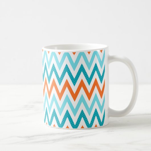 Moderner Zickzack-Zickzack orange Aqua-Blau-Muster Kaffeetasse (Rechts)