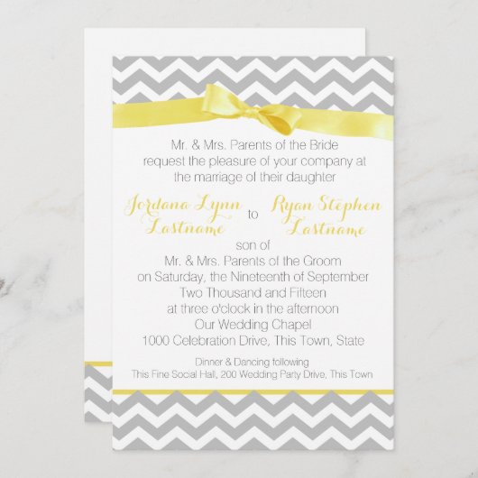 Moderner Zigzag Yellow Bow Einladung (Vorne/Hinten)