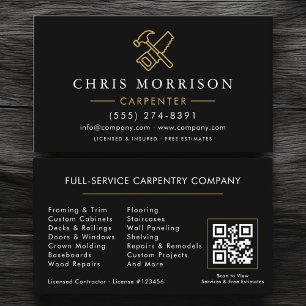 Moderner Zimmermann Black Gold QR-Code Visitenkarte