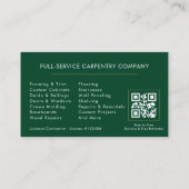 Moderner Zimmermann Green Gold QR Code Visitenkarte (Rückseite)