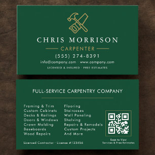 Moderner Zimmermann Green Gold QR Code Visitenkarte