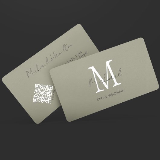 Moderner Zinn-Monogramm-QR-Code Visitenkarte