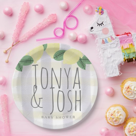 Moderner Zitronenbrecher Gelb Grau Pappteller (Party)