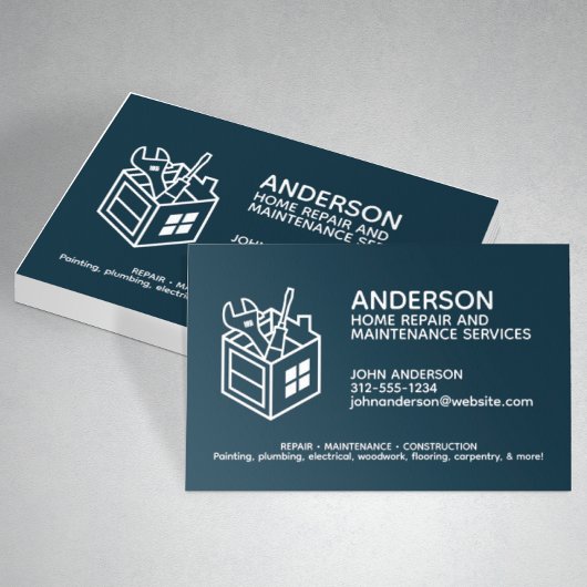 Moderner Zuhause-Reparaturservice Navy Blue Visitenkarte