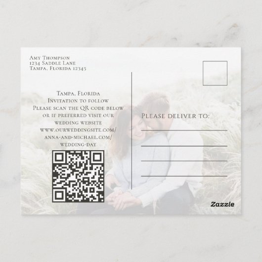 Moderner Zwei Foto Einfaches Minimalistisches QR-C Postkarte (Rückseite)