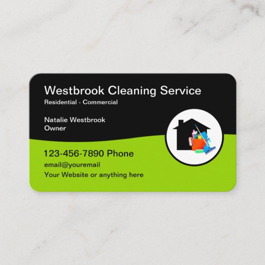 Moderner zweiseitiger Reinigungsservice Visitenkarte (Vorderseite)