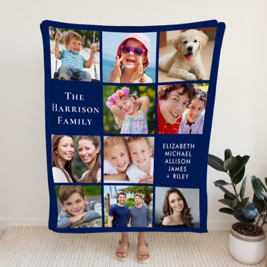 Modernes 10-Foto Collage Blue Fleecedecke