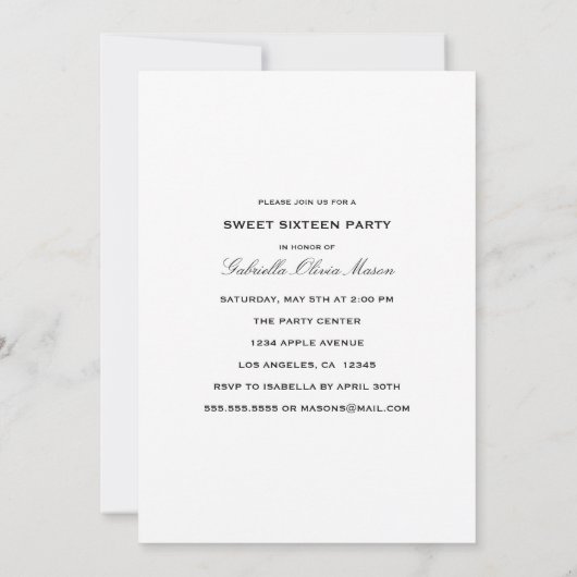 Modernes 16 . Geburtstag Einladung (Rückseite)