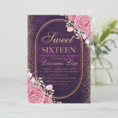 Modernes 16 . Geburtstag Lila Überraschungsgeburt Einladung (Stehend Vorderseite)