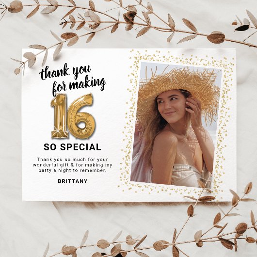 Modernes 16. Geburtstags-Foto Dankeskarte
