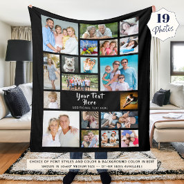 Modernes 19-Foto Collage Personalisiert Black Fleecedecke