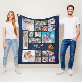 Modernes 19-Foto Collage Personalisiert Navy Blue Fleecedecke