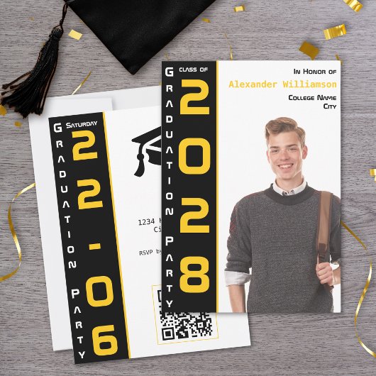 Modernes 1 Foto Gold QR Code Grad Party Einladung