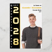 Modernes 1 Foto Grad Party Schwarz und Gold Folieneinladung (Vorderseite)